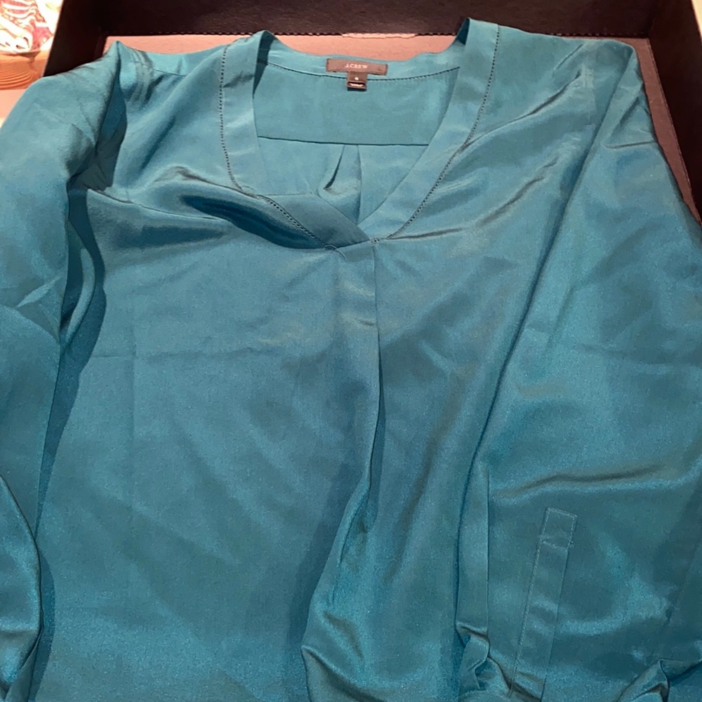Jcrew green v neck blouse